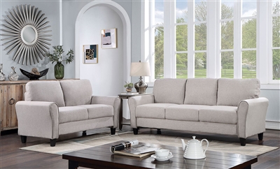 Barnet 2 Piece Sofa Set in Light Gray Finish by Furniture of America - FOA-CM6741LG