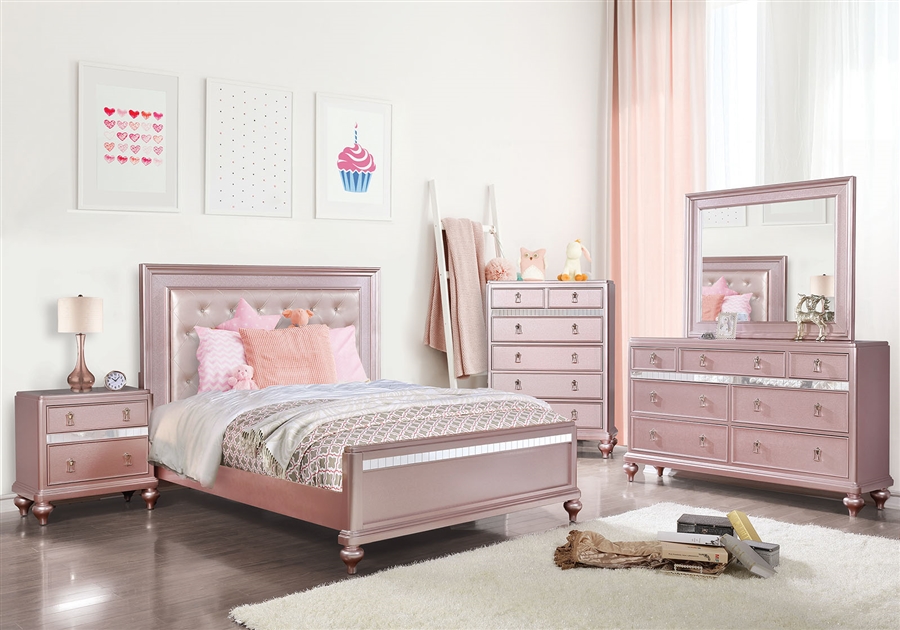 Ariston 6 Piece Bedroom Set In Rose Pink Finish By Furniture Of
