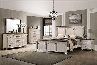 Agathon 6 Piece Bedroom Set in Antique White/Walnut Finish by Furniture of America - FOA-CM7182