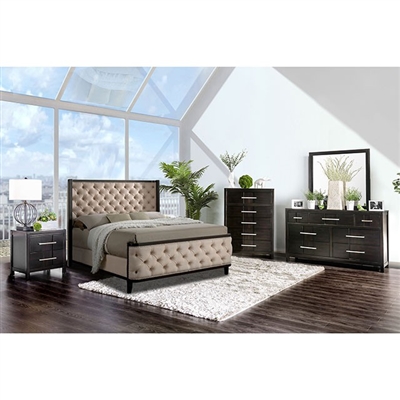 Chanelle 6 Piece Bedroom Set in Beige/Espresso Finish by Furniture of America - FOA-CM7210