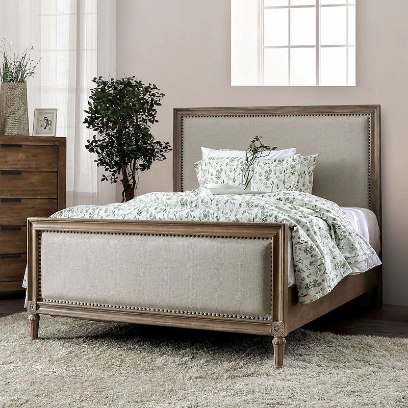 Janiya Bed in Beige/Rustic Natural Tone Finish by Furniture of 