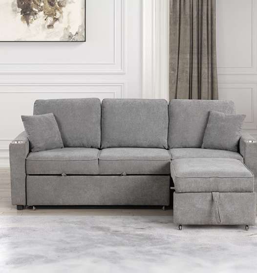 Kendal Sleeper Sectional Sofa in Gray Finish by Furniture of