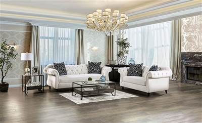 Antoinette 2 Piece Sofa Set in White by Furniture of America - FOA-SM2228
