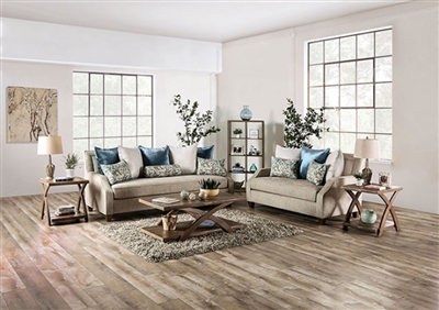 Catarina 2 Piece Sofa Set in Beige/Teal Finish by Furniture of America - FOA-SM2287