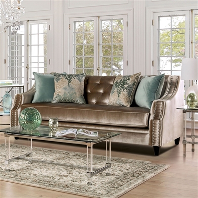 Elicia Sofa in Champagne/Turquoise Finish by Furniture of America - FOA-SM2685-SF