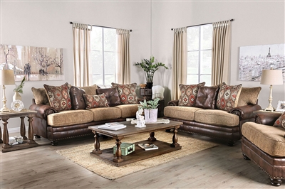 Fletcher 2 Piece Sofa Set in Brown/Tan by Furniture of America - FOA-SM5148