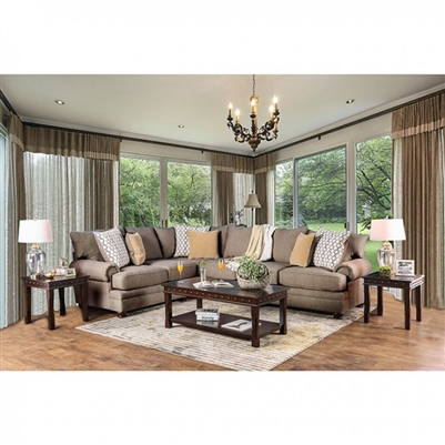 Augustina Sectional Sofa in Light Brown by Furniture of America - FOA-SM5165