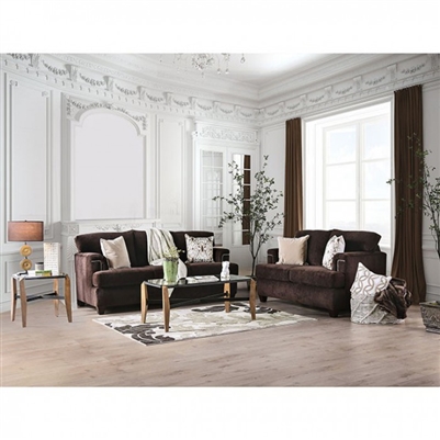 Brynlee 2 Piece Sofa Set in Chocolate by Furniture of America - FOA-SM6410