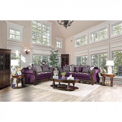 Emilia 2 Piece Sofa Set in Purple/Silver by Furniture of America - FOA-SM6419