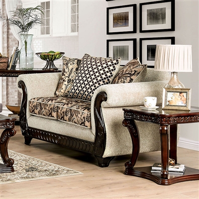 Caldiran Love Seat in Beige/Brown by Furniture of America - FOA-SM6426-LV