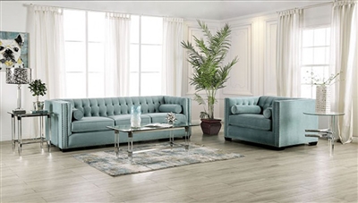 Elliot 2 Piece Sofa Set in Pale Teal by Furniture of America - FOA-SM9117
