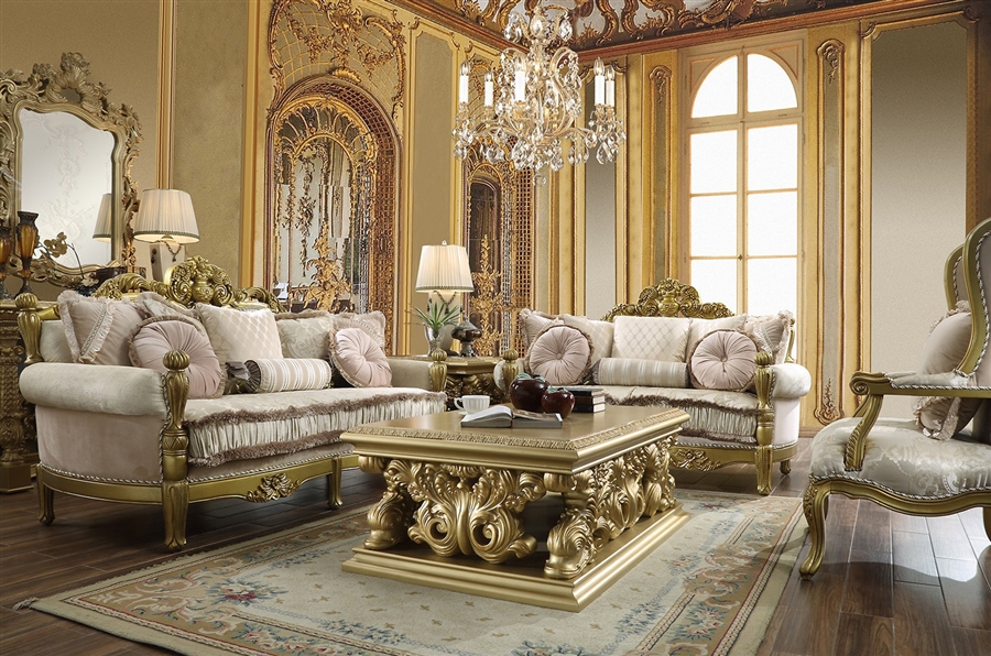 Bright Gold Finish By Homey Design, Gold Living Room Set
