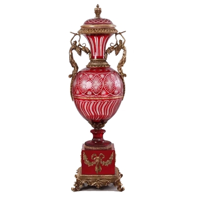 Arc De Cristal Ruby Palace Vase in Bronze/Ruby Red/Gold Finish by Homey Design - HD-180083