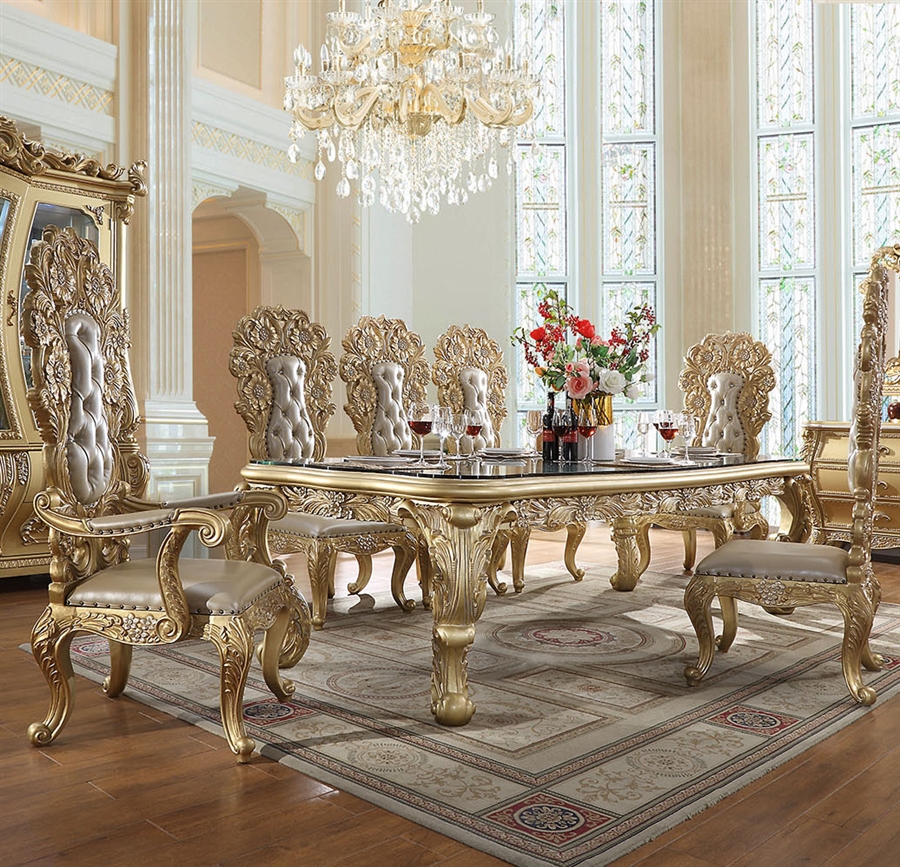 Versailles 7 Piece Dining Room Set in Metallic Antique Gold Finish by ...