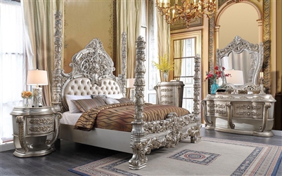 Classic European 6 Piece Poster Bedroom Set in Silver & Bronze Finish by Homey Design - HD-1811