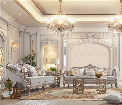 Classic European 2 Piece Living Room Set in Antique Silver Finish by Homey Design - HD-20339