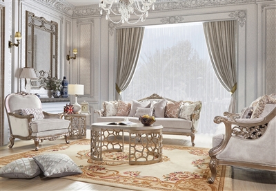 Classic European 2 Piece Living Room Set in Antique Silver Finish by Homey Design - HD-20353