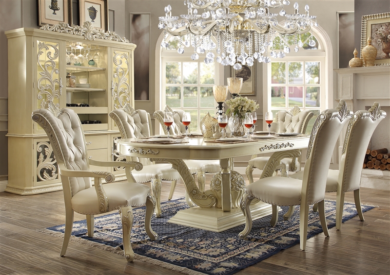 7 Piece Dining Set in Antique White Bonded Leather Finish by Homey ...