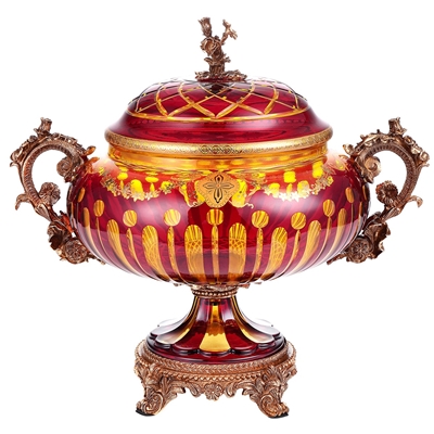 Arc De Cristal URN in Bronze-Amber & Ruby Red-Gold Finish by Homey Design - HD-3010