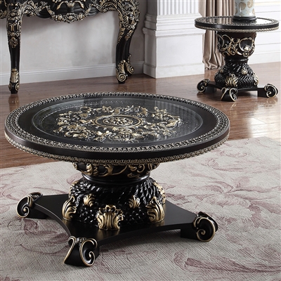 Ebony Black with Antique Gold Finish 3 Piece Occasional Table Set by Homey Design - HD-328B-OT