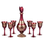 Arc De Cristal 7 Piece Decanter Set in Bronze/Ruby Red/Gold Finish by Homey Design - HD-6031