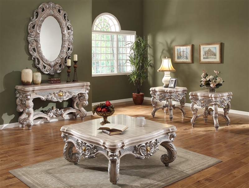 Occasional Table Set By Homey Design, 3 Piece Silver Living Room Table Set
