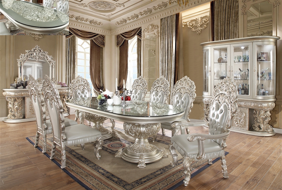 Decorative Carved Metallic Silver Finish China Cabinet by Homey