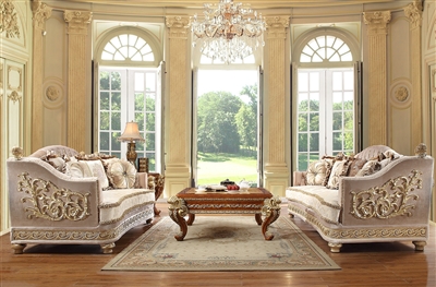 Decorative Trim 2 Piece Living Room Set in Metallic Bright Gold by Homey Design - HD-814