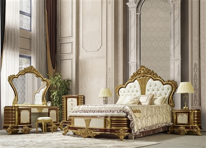 Classic Style 6 Piece Bedroom Set in Antique Gold & Dark Cherry Finish by Homey Design - HD-957