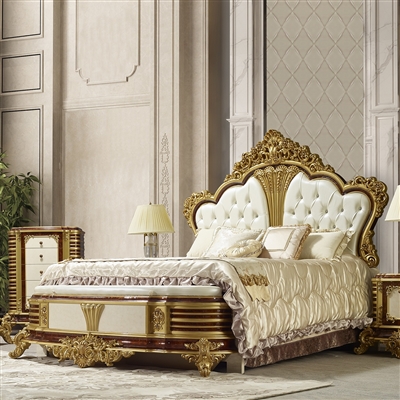 Classic Style Bed in Antique Gold & Dark Cherry Finish by Homey Design - HD-957-B