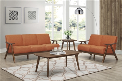 Damala 2 Piece Sofa Set in Walnut & Orange by Home Elegance - HEL-1138RN