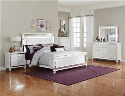 Alonza 6 Piece Bedroom Set in Bright White by Home Elegance - HEL-1845LED-1-4