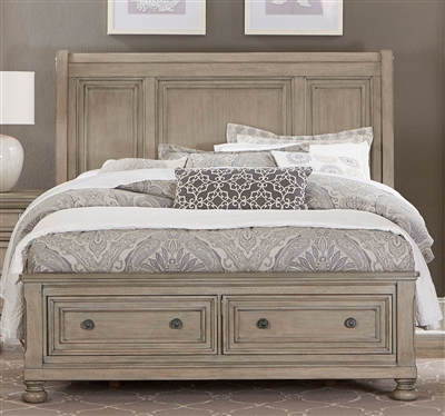Bethel Queen Sleigh Platform Bed with Footboard Storages in Wire-Brushed Gray by Home Elegance - HEL-2259GY-1