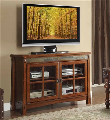 Falls 48" TV Stand with Slate Decor in Brown Cherry by Home Elegance - HEL-8077-T
