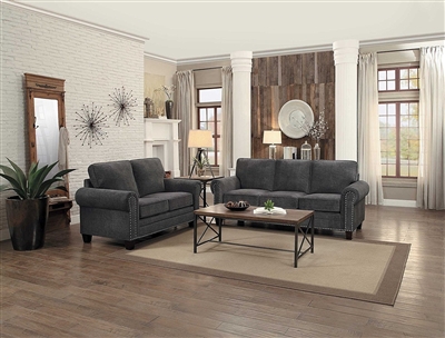 Cornelia 2 Piece Sofa Set in Dark Grey by Home Elegance - HEL-8216DG