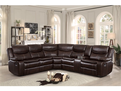 Bastrop Reclining Sectional Sofa in Dark Brown by Home Elegance - HEL-8230BRW-SC