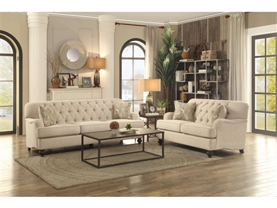 Clemencia 2 Piece Sofa Set in Natural Tone by Home Elegance - HEL-8380