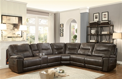 Columbus Sectional Reclining Sofa in Dark Brown by Home Elegance - HEL-8490-6LRRR