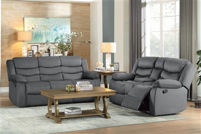 Discus 2 Piece Double Reclining Sofa Set in Gray by Home Elegance - HEL-9526GY