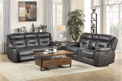 Danio 2 Piece Power Double Reclining Sofa Set in Dark Gray by Home Elegance - HEL-9528DGY-PWH