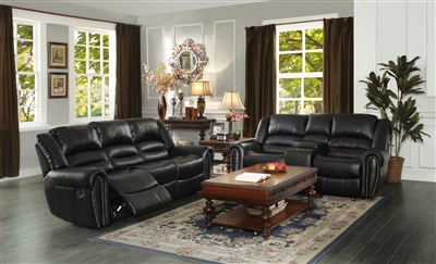 Center Hill 2 Piece Double Reclining Sofa Set in Black by Home Elegance - HEL-9668BLK