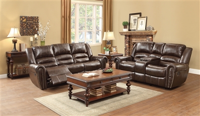 Center Hill 2 Piece Double Reclining Sofa Set in Dark Brown by Home Elegance - HEL-9668BRW