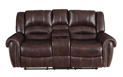 Center Hill Double Reclining Love Seat in Dark Brown by Home Elegance - HEL-9668NDB-2