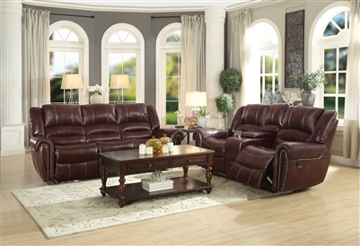 Center Hill 2 Piece Double Reclining Sofa Set in Dark Brown by Home Elegance - HEL-9668NDB