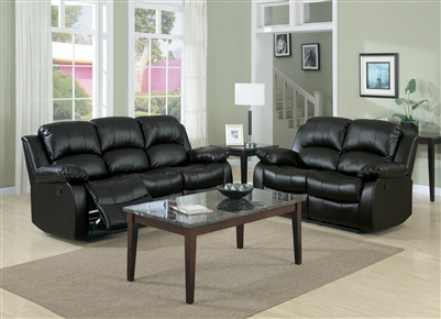 Cranley 2 Piece Double Reclining Sofa Set in Black by Home Elegance - HEL-9700BLK