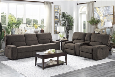 Borneo 2 Piece Double Reclining Sofa Set in Chocolate by Home Elegance - HEL-9849CH