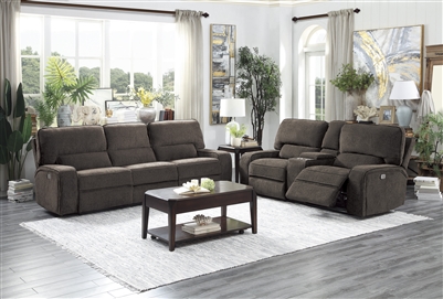 Borneo 2 Piece Power Double Reclining Sofa Set in Chocolate by Home Elegance - HEL-9849CH-PWH