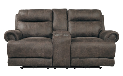 Aggiano Power Double Reclining Love Seat in Dark Brown by Home Elegance - HEL-9911DBR-2PWH
