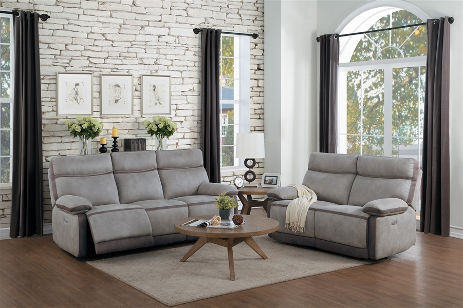 Barilotto 2 Piece Power Double Reclining Sofa Set In Two Tone Gray And Taupe By Home Elegance Hel 9920rf Pwh - Gray Reclining Sofa And Loveseat Set