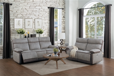 Barilotto 2 Piece Power Double Reclining Sofa Set in Two-tone Gray and Taupe by Home Elegance - HEL-9920RF-PWH